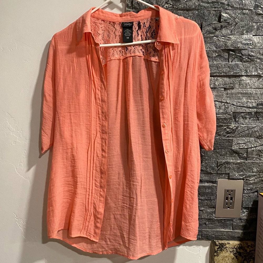 Orange button up 1/4 sleeve shirt